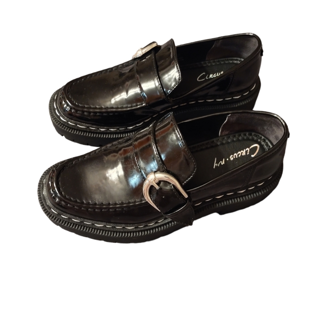 Circus NY Sam Edelman EVERLY LUG Loafers Black Silver Ladies 7M